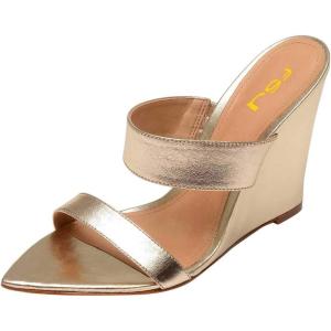 imageFSJ Women Fashion Open Toe Wedge Sandals High Heels Mules Double Straps Slip On Party Shoes Size 415 USGold