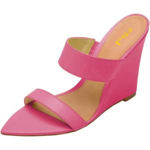 imageFSJ Women Fashion Open Toe Wedge Sandals High Heels Mules Double Straps Slip On Party Shoes Size 415 USPink