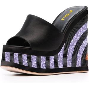 imageFSJ Women Open Toe Slide Wedge Sandals Platform Summer Casual High Heels Formal Outfit Shoes Size US 412Black and Purple