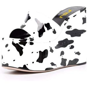 imageFSJ Women Open Toe Slide Wedge Sandals Platform Summer Casual High Heels Formal Outfit Shoes Size US 412Cow