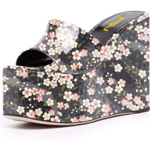 imageFSJ Women Open Toe Slide Wedge Sandals Platform Summer Casual High Heels Formal Outfit Shoes Size US 412Floral