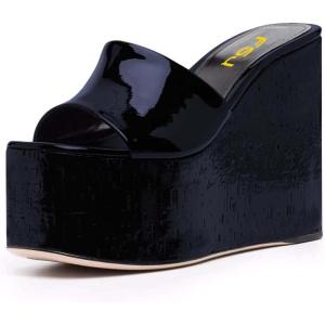 imageFSJ Women Open Toe Slide Wedge Sandals Platform Summer Casual High Heels Formal Outfit Shoes Size US 412Navy
