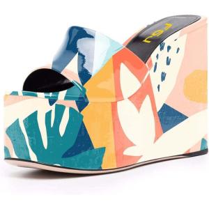 imageFSJ Women Open Toe Slide Wedge Sandals Platform Summer Casual High Heels Formal Outfit Shoes Size US 412Painting