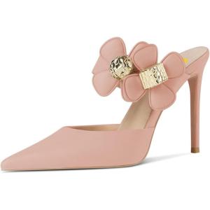 imageFSJ Women Sexy Pointed Toe Flowers Stiletto High Heel Mules Slip On Casual Party Dress Slide Sandal Shoes Size 415 USLight Pink