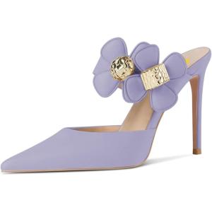 imageFSJ Women Sexy Pointed Toe Flowers Stiletto High Heel Mules Slip On Casual Party Dress Slide Sandal Shoes Size 415 USLight Purple