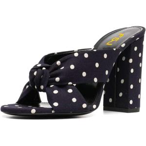 imageFSJ Womens Stylish Polkadots Mules Chunky High Heels Pumps Bowknots Decor Open Toe Slip On Comfort Evening Party Dress Shoes Size 415 USNavy