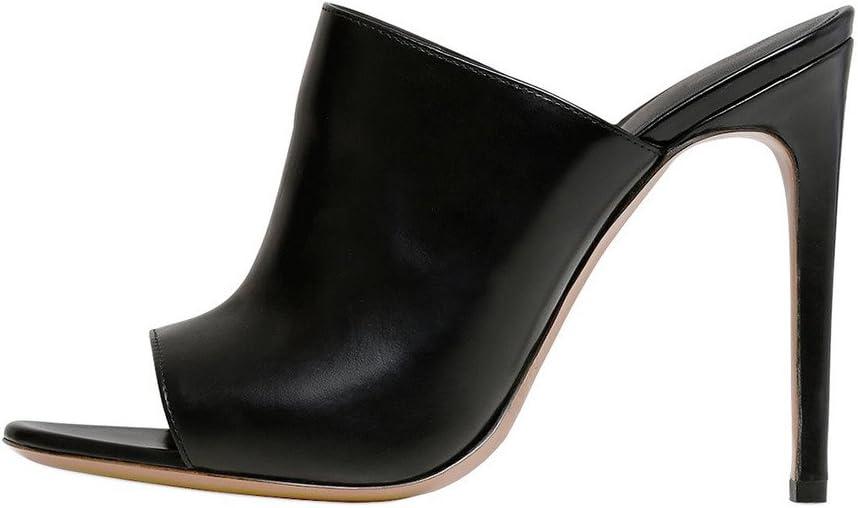 imageFSJ Wome Open Peep Toe Mule Sandals Wide Strap Slide Slippers Stiletto High Heels Slip on Backless Summer Casual Shoes 415 M USBlack12 Cm