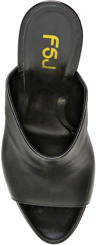 imageFSJ Wome Open Peep Toe Mule Sandals Wide Strap Slide Slippers Stiletto High Heels Slip on Backless Summer Casual Shoes 415 M USBlack12 Cm