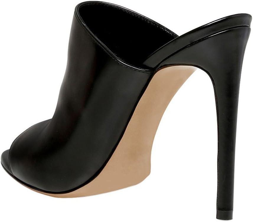 imageFSJ Wome Open Peep Toe Mule Sandals Wide Strap Slide Slippers Stiletto High Heels Slip on Backless Summer Casual Shoes 415 M USBlack12 Cm