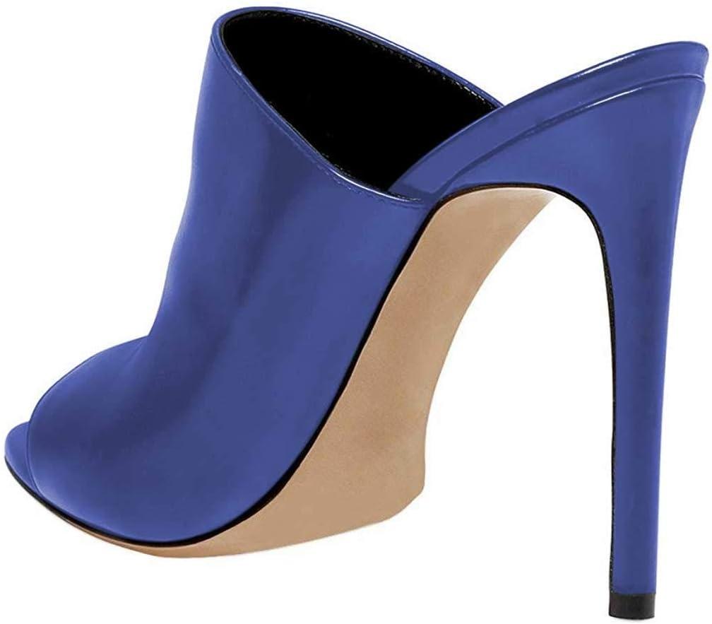 imageFSJ Wome Open Peep Toe Mule Sandals Wide Strap Slide Slippers Stiletto High Heels Slip on Backless Summer Casual Shoes 415 M USBluepu