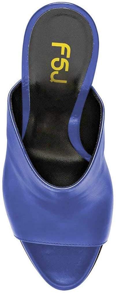 imageFSJ Wome Open Peep Toe Mule Sandals Wide Strap Slide Slippers Stiletto High Heels Slip on Backless Summer Casual Shoes 415 M USBluepu