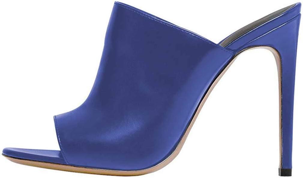 imageFSJ Wome Open Peep Toe Mule Sandals Wide Strap Slide Slippers Stiletto High Heels Slip on Backless Summer Casual Shoes 415 M USBluepu
