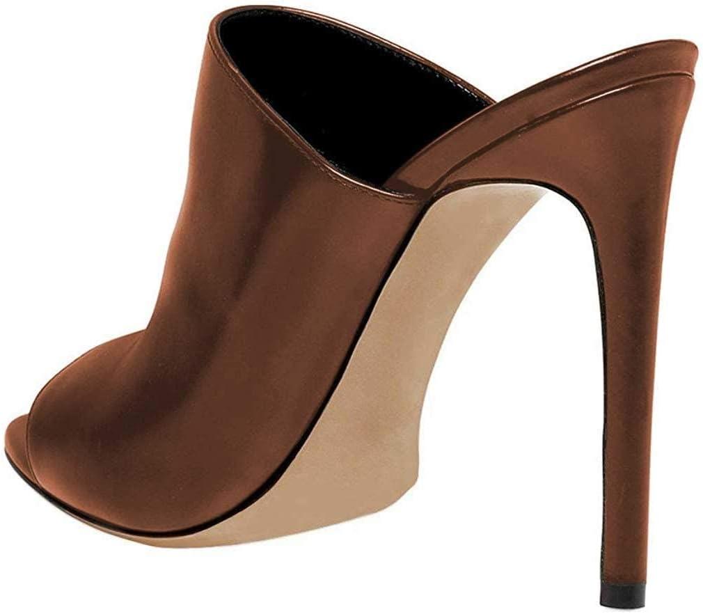 imageFSJ Wome Open Peep Toe Mule Sandals Wide Strap Slide Slippers Stiletto High Heels Slip on Backless Summer Casual Shoes 415 M USBrownpu