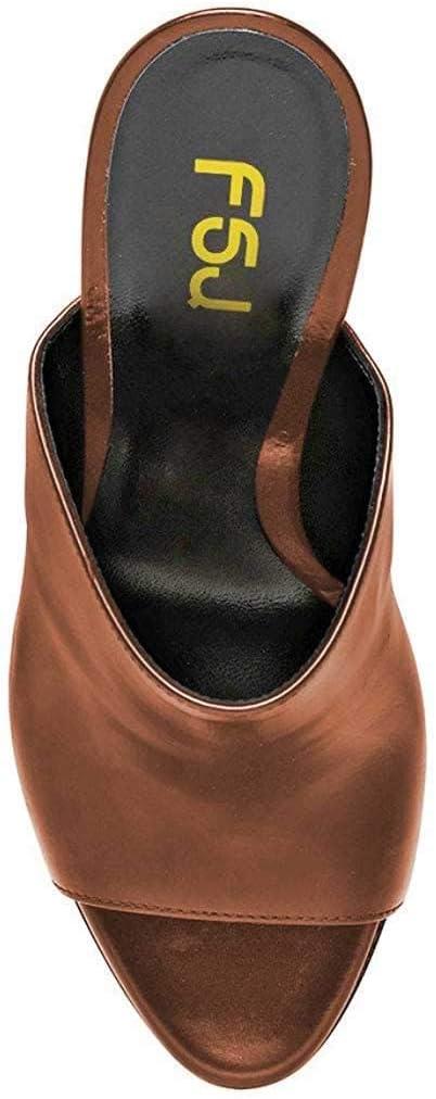 imageFSJ Wome Open Peep Toe Mule Sandals Wide Strap Slide Slippers Stiletto High Heels Slip on Backless Summer Casual Shoes 415 M USBrownpu