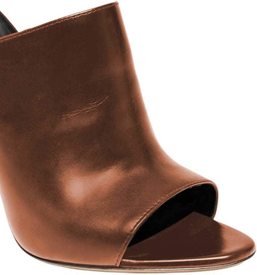 imageFSJ Wome Open Peep Toe Mule Sandals Wide Strap Slide Slippers Stiletto High Heels Slip on Backless Summer Casual Shoes 415 M USBrownpu