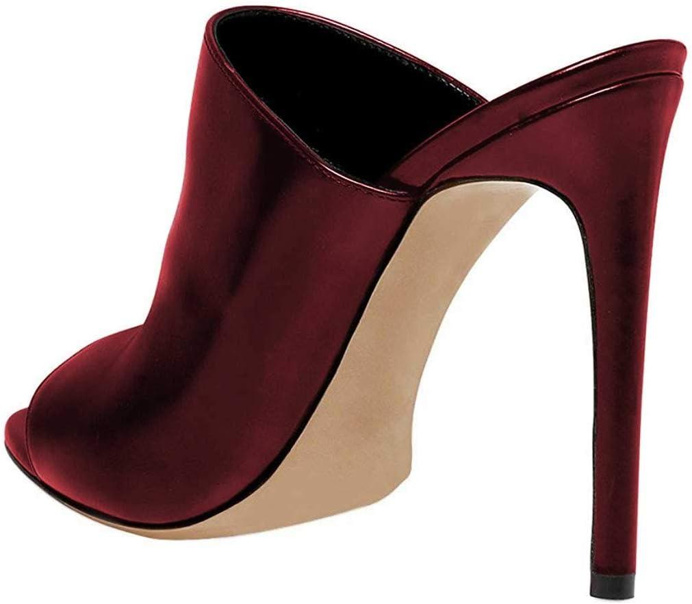 imageFSJ Wome Open Peep Toe Mule Sandals Wide Strap Slide Slippers Stiletto High Heels Slip on Backless Summer Casual Shoes 415 M USDark Redpu