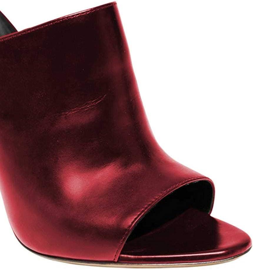 imageFSJ Wome Open Peep Toe Mule Sandals Wide Strap Slide Slippers Stiletto High Heels Slip on Backless Summer Casual Shoes 415 M USDark Redpu