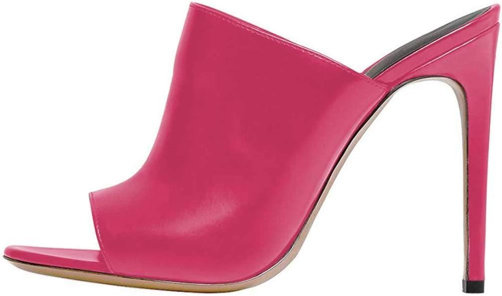imageFSJ Wome Open Peep Toe Mule Sandals Wide Strap Slide Slippers Stiletto High Heels Slip on Backless Summer Casual Shoes 415 M USFuchsiapu