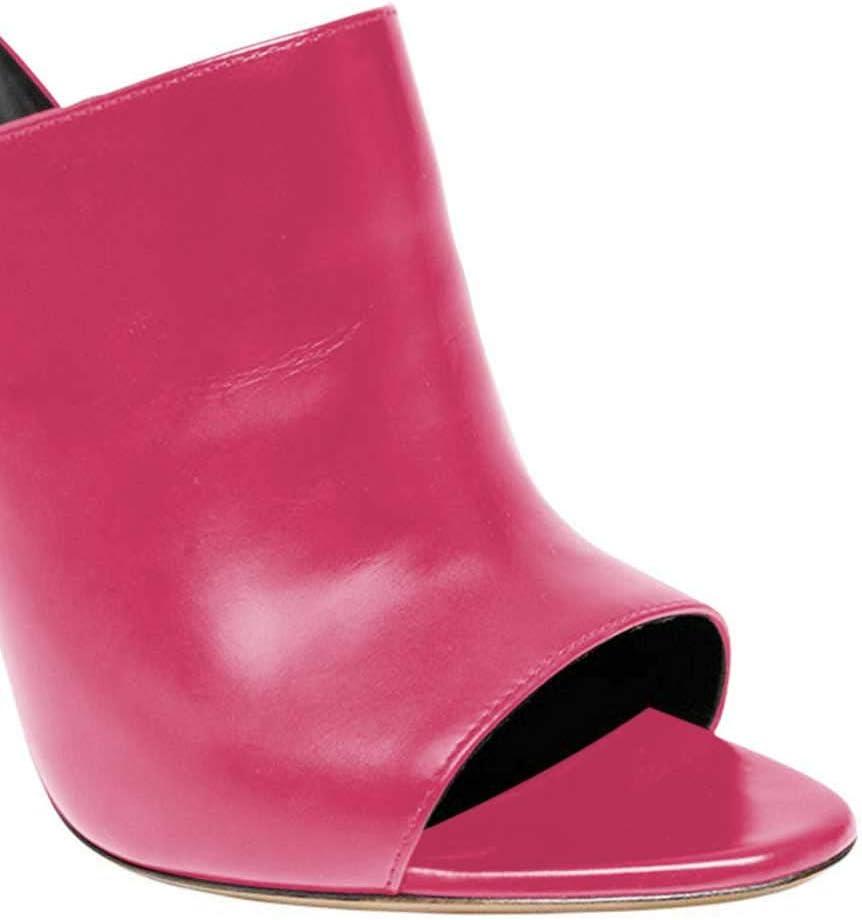imageFSJ Wome Open Peep Toe Mule Sandals Wide Strap Slide Slippers Stiletto High Heels Slip on Backless Summer Casual Shoes 415 M USFuchsiapu