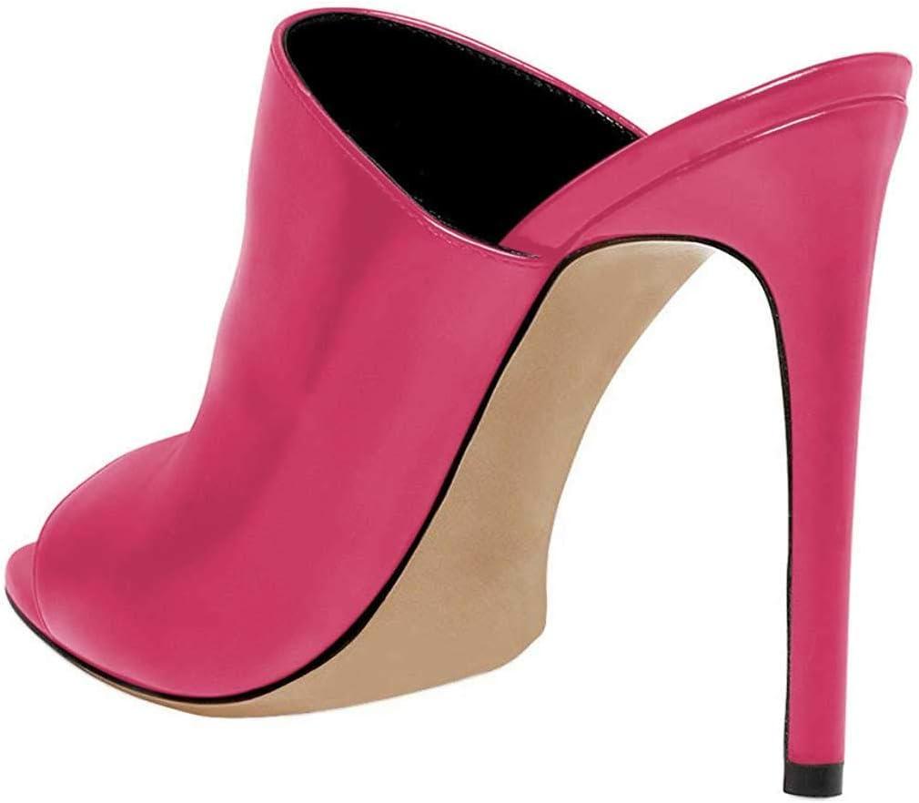 imageFSJ Wome Open Peep Toe Mule Sandals Wide Strap Slide Slippers Stiletto High Heels Slip on Backless Summer Casual Shoes 415 M USFuchsiapu