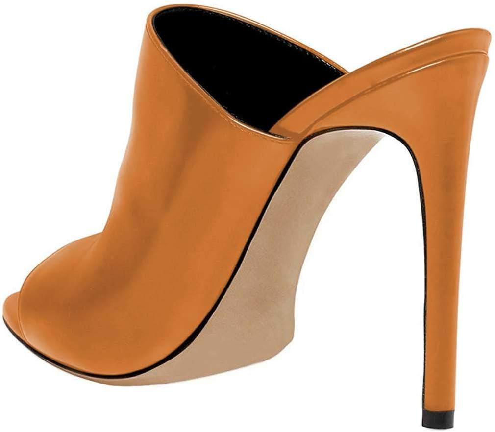 imageFSJ Wome Open Peep Toe Mule Sandals Wide Strap Slide Slippers Stiletto High Heels Slip on Backless Summer Casual Shoes 415 M USKhakipu