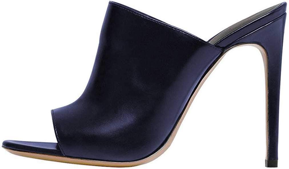 imageFSJ Wome Open Peep Toe Mule Sandals Wide Strap Slide Slippers Stiletto High Heels Slip on Backless Summer Casual Shoes 415 M USNavypu