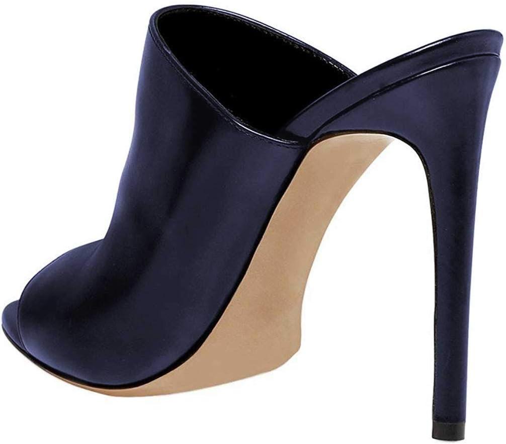 imageFSJ Wome Open Peep Toe Mule Sandals Wide Strap Slide Slippers Stiletto High Heels Slip on Backless Summer Casual Shoes 415 M USNavypu