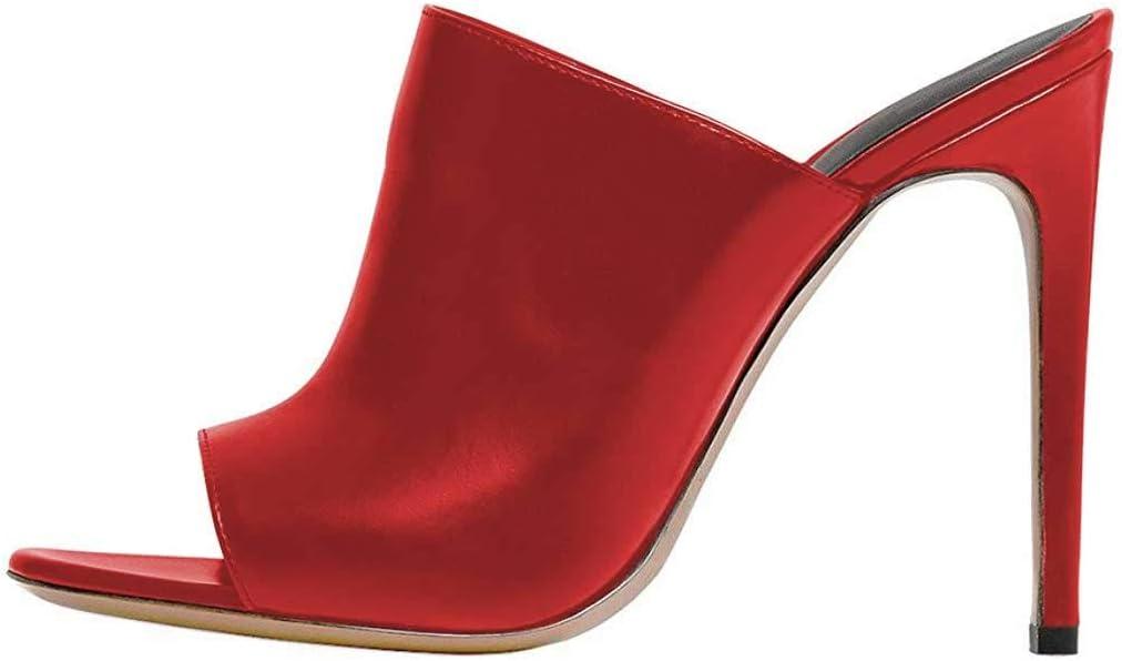 imageFSJ Wome Open Peep Toe Mule Sandals Wide Strap Slide Slippers Stiletto High Heels Slip on Backless Summer Casual Shoes 415 M USRedpu