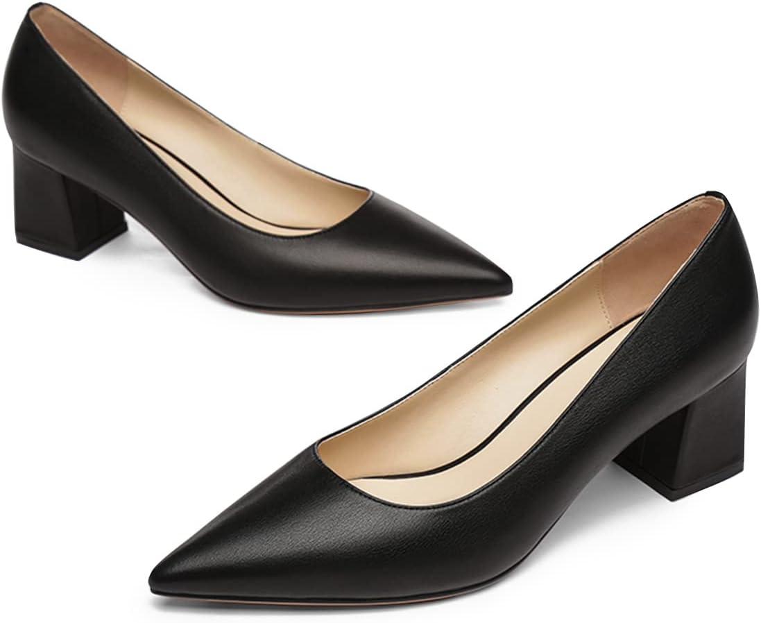 imageFSJ Women Classic Casual Pumps Pointed Toe Chunky Heels Shoe for Business Occasion US Size 415Black Matte