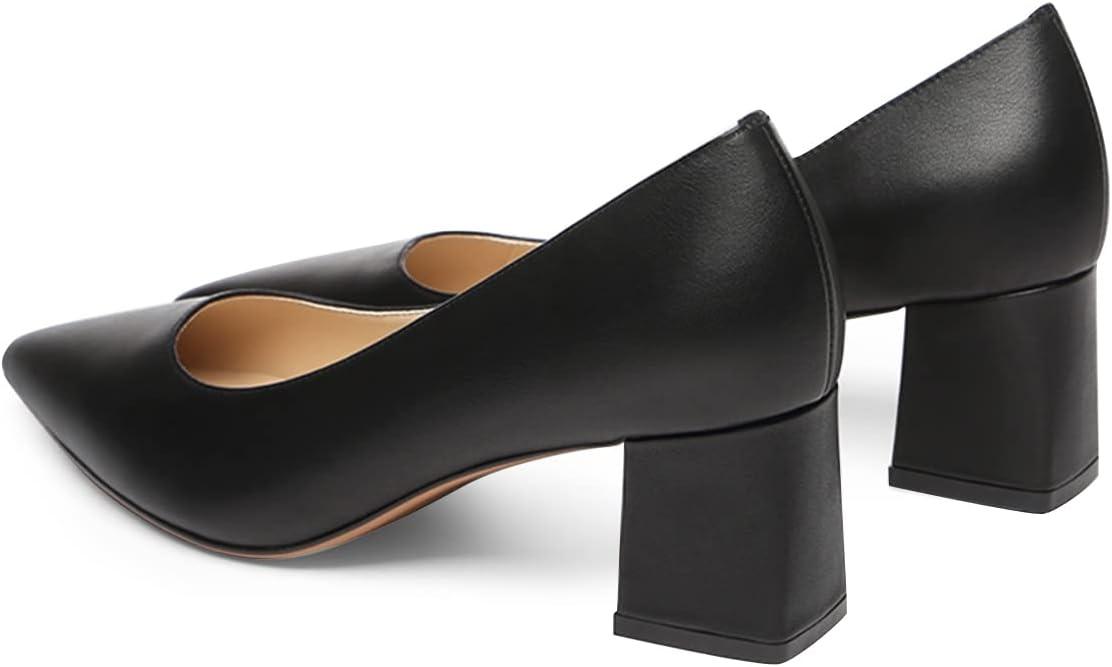 imageFSJ Women Classic Casual Pumps Pointed Toe Chunky Heels Shoe for Business Occasion US Size 415Black Matte