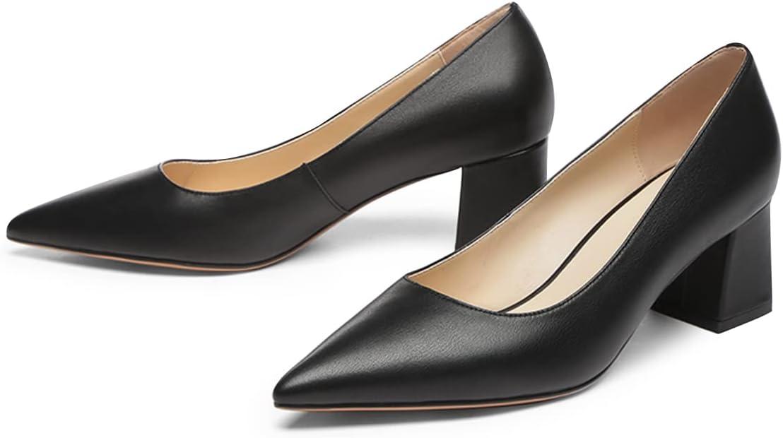 imageFSJ Women Classic Casual Pumps Pointed Toe Chunky Heels Shoe for Business Occasion US Size 415Black Matte