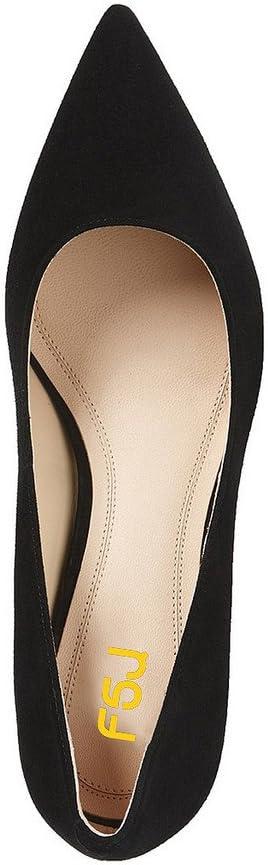 imageFSJ Women Classic Casual Pumps Pointed Toe Chunky Heels Shoe for Business Occasion US Size 415Blacksuede