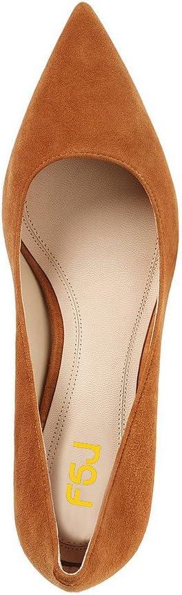 imageFSJ Women Classic Casual Pumps Pointed Toe Chunky Heels Shoe for Business Occasion US Size 415Brown