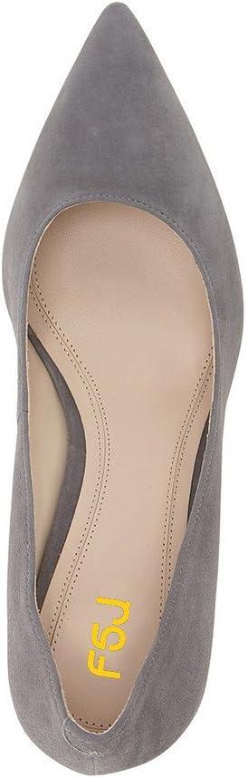 imageFSJ Women Classic Casual Pumps Pointed Toe Chunky Heels Shoe for Business Occasion US Size 415Grey