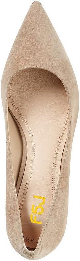 imageFSJ Women Classic Casual Pumps Pointed Toe Chunky Heels Shoe for Business Occasion US Size 415Nude