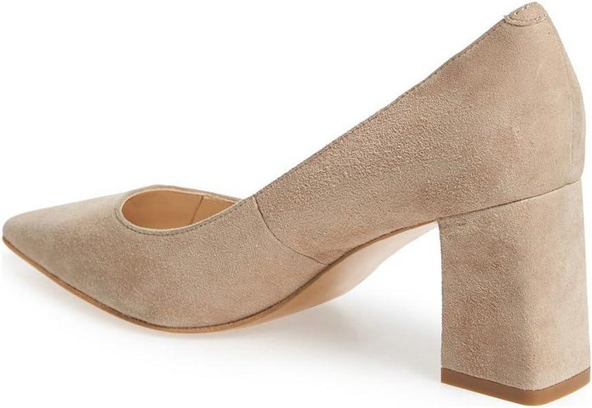 imageFSJ Women Classic Casual Pumps Pointed Toe Chunky Heels Shoe for Business Occasion US Size 415Nude
