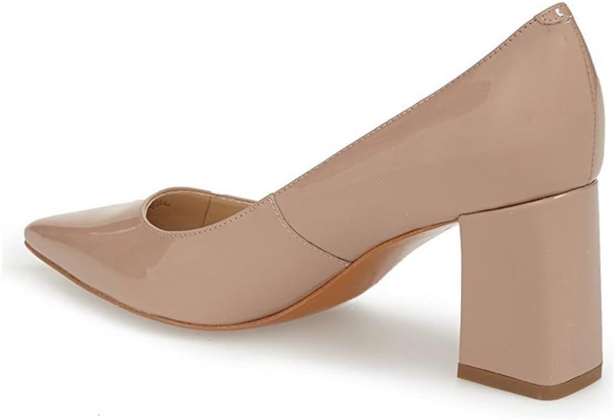 imageFSJ Women Classic Casual Pumps Pointed Toe Chunky Heels Shoe for Business Occasion US Size 415Nude Patent