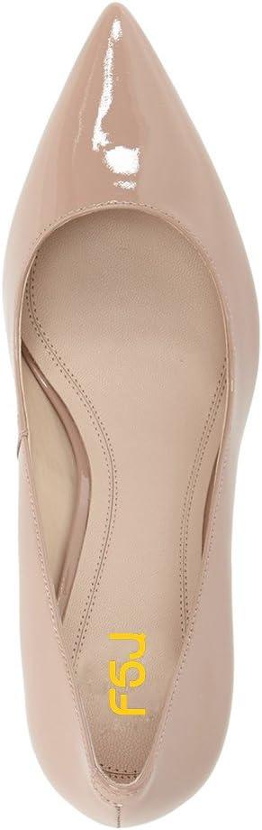 imageFSJ Women Classic Casual Pumps Pointed Toe Chunky Heels Shoe for Business Occasion US Size 415Nude Patent