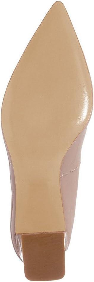 imageFSJ Women Classic Casual Pumps Pointed Toe Chunky Heels Shoe for Business Occasion US Size 415Nude Patent