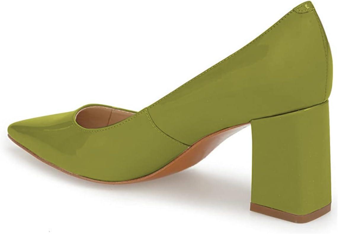 imageFSJ Women Classic Casual Pumps Pointed Toe Chunky Heels Shoe for Business Occasion US Size 415Olive