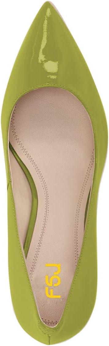 imageFSJ Women Classic Casual Pumps Pointed Toe Chunky Heels Shoe for Business Occasion US Size 415Olive