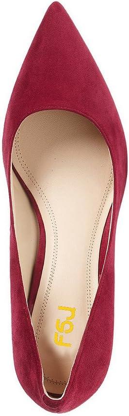 imageFSJ Women Classic Casual Pumps Pointed Toe Chunky Heels Shoe for Business Occasion US Size 415Red