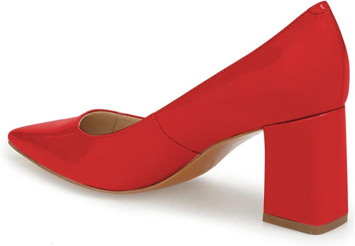 imageFSJ Women Classic Casual Pumps Pointed Toe Chunky Heels Shoe for Business Occasion US Size 415Red Patent