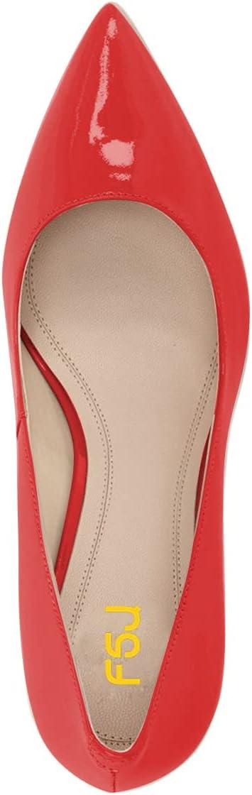 imageFSJ Women Classic Casual Pumps Pointed Toe Chunky Heels Shoe for Business Occasion US Size 415Red Patent