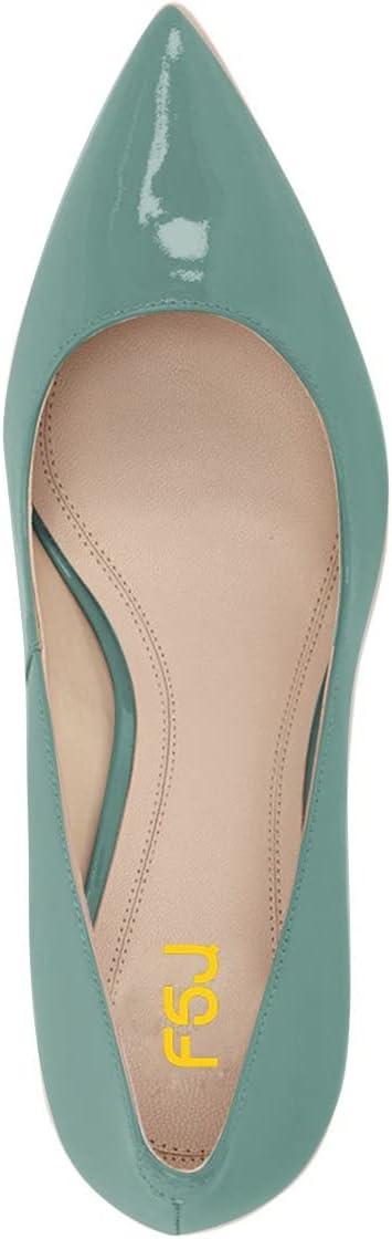 imageFSJ Women Classic Casual Pumps Pointed Toe Chunky Heels Shoe for Business Occasion US Size 415Teal