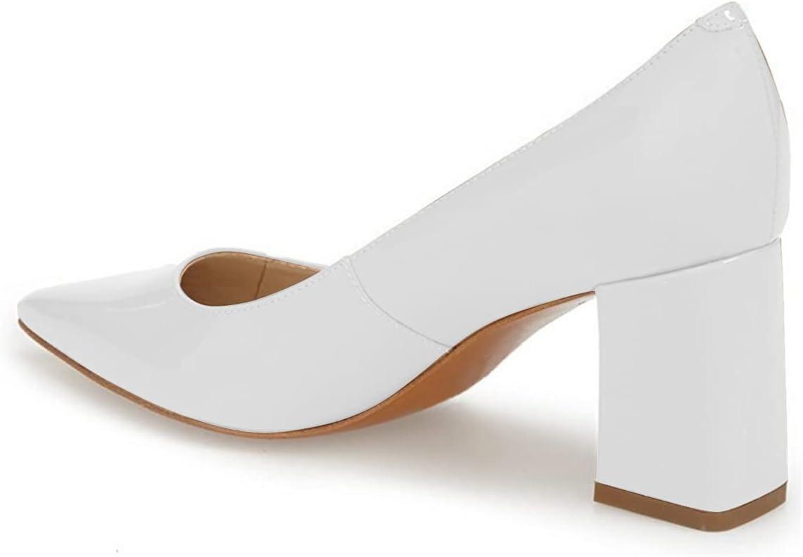imageFSJ Women Classic Casual Pumps Pointed Toe Chunky Heels Shoe for Business Occasion US Size 415White