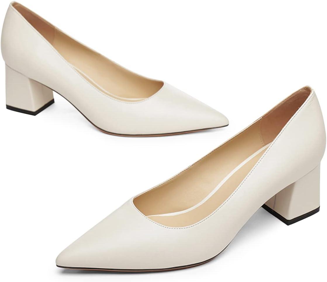 imageFSJ Women Classic Casual Pumps Pointed Toe Chunky Heels Shoe for Business Occasion US Size 415White Matte
