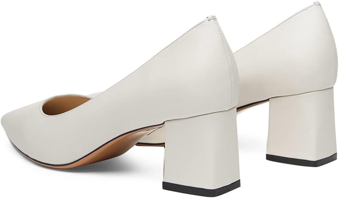 imageFSJ Women Classic Casual Pumps Pointed Toe Chunky Heels Shoe for Business Occasion US Size 415White Matte