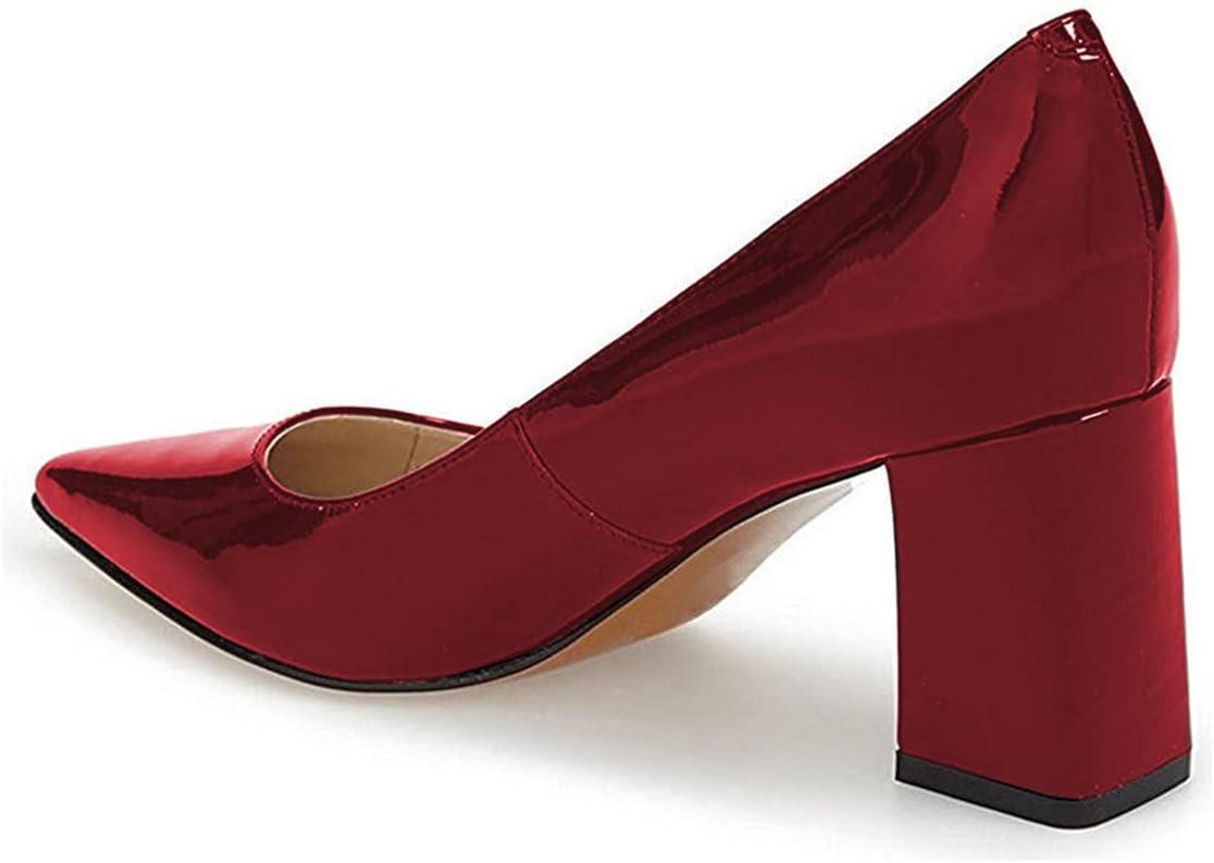 imageFSJ Women Classic Casual Pumps Pointed Toe Chunky Heels Shoe for Business Occasion US Size 415Wine