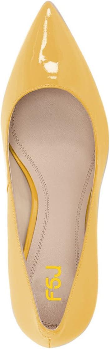imageFSJ Women Classic Casual Pumps Pointed Toe Chunky Heels Shoe for Business Occasion US Size 415Yellow